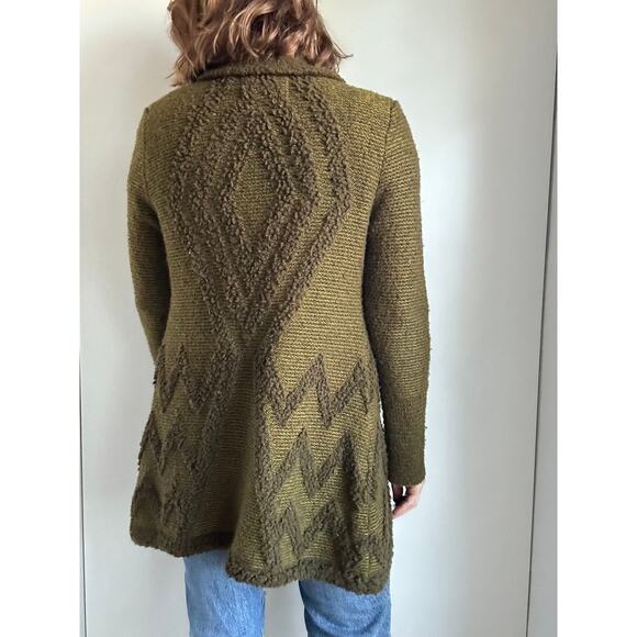 Anthropologie Angel of the North Womens Cardigan Size Large Green Wool Chevron - Picture 2 of 9